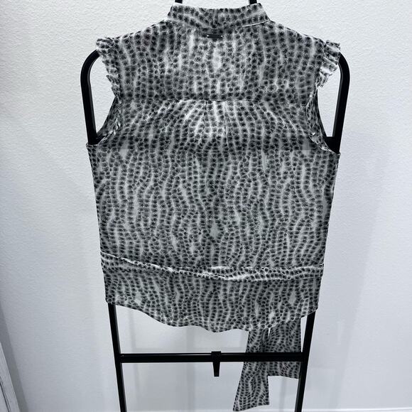 Y2K Guess Los Angeles Women's XS Sheer Sleeveless Blouse Black White With Sash - Picture 4 of 5